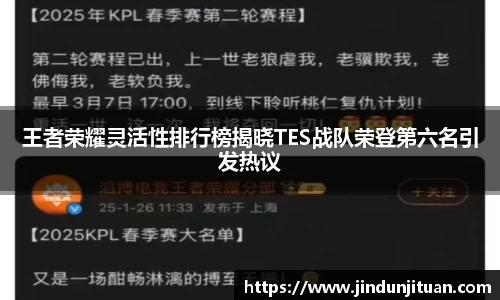 王者荣耀灵活性排行榜揭晓TES战队荣登第六名引发热议