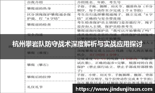 杭州攀岩队防守战术深度解析与实战应用探讨