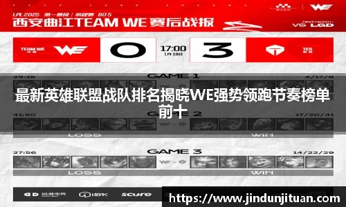最新英雄联盟战队排名揭晓WE强势领跑节奏榜单前十